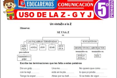 Ejercicios de Uso de la Z - G y J para Quinto Grado de Primaria