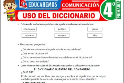 Ejercicios de Uso del Diccionario para Cuarto Grado de Primaria