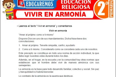 Ejercicios de Vivir en Armonía para Segundo Grado de Primaria