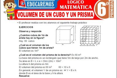 Ejercicios de Volumen de un Cubo y un Prisma para Sexto Grado de Primaria